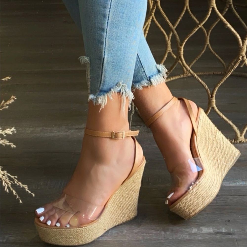 Clear Platform Wedge Espadrille Heel - Picture 4 of 9